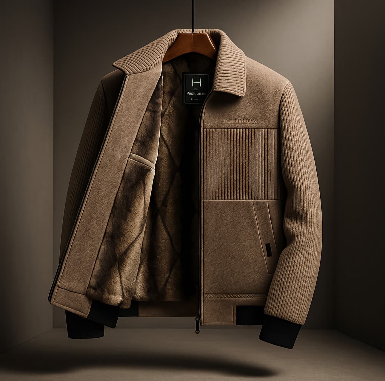 جاكيت "رويال" شتوي مبطن بالفراء - بني ملكي